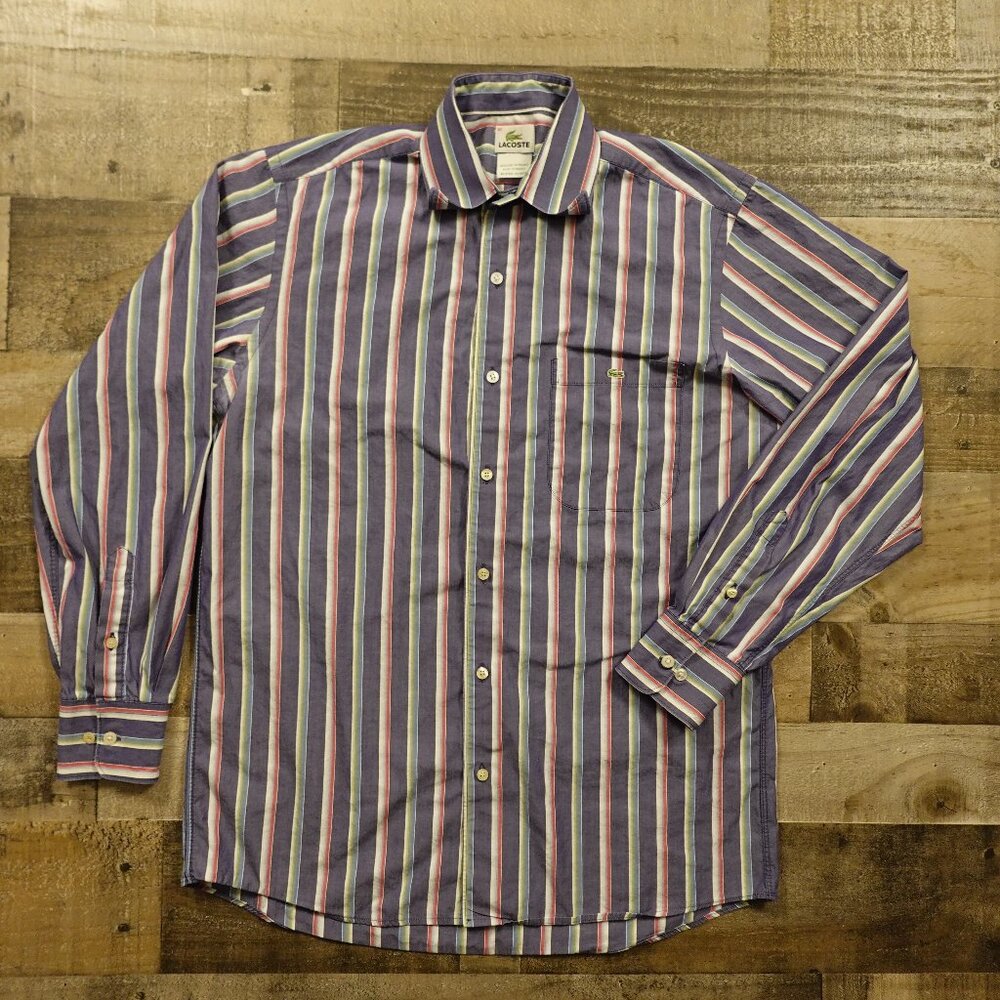 Lacoste Button Down Shirt Men’s Medium EU 40 Multicolor Stripe Vintage French